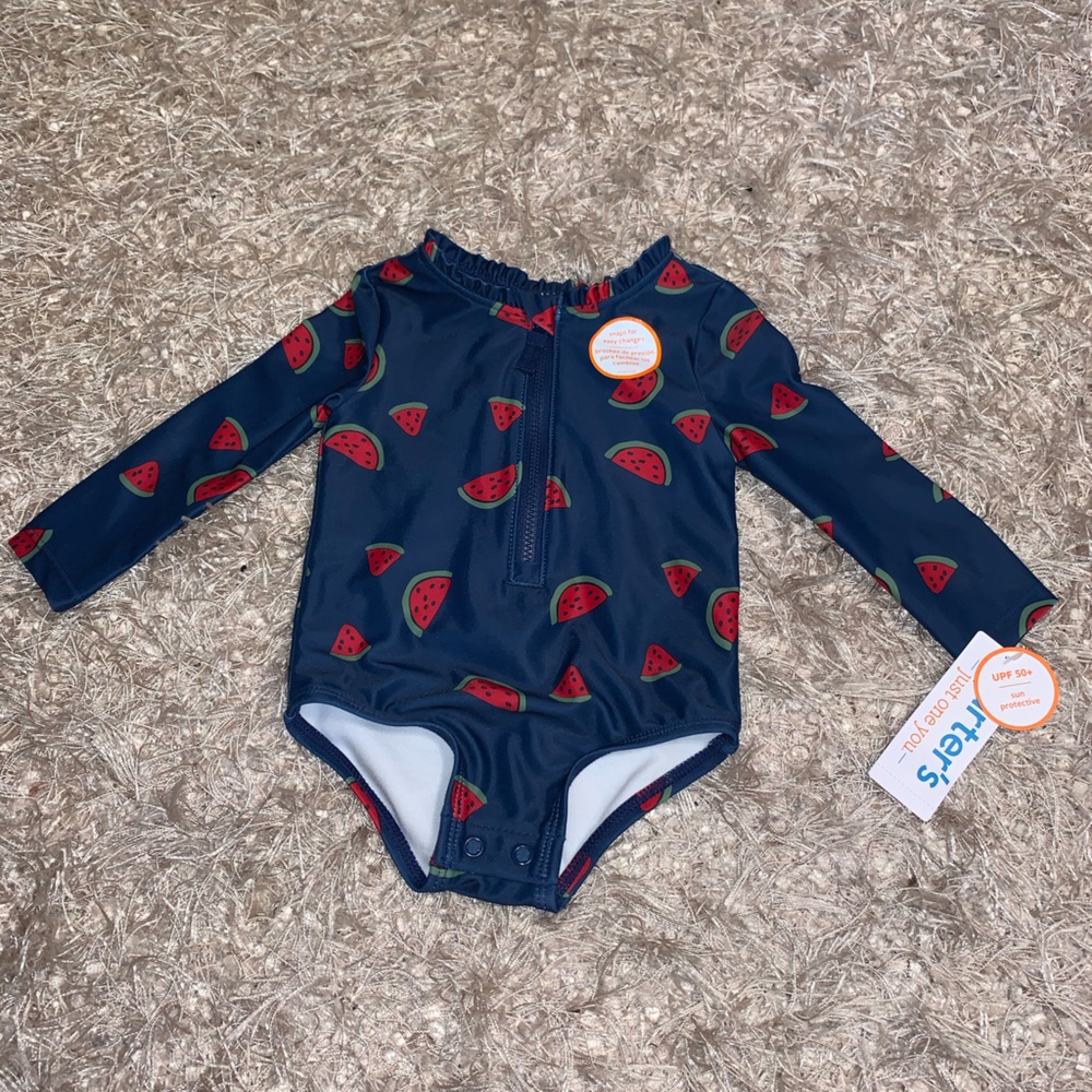 Kids Swim Long Sleeve Watermelon Print Swimsuit UPF 50+ - sz 6M - NWT